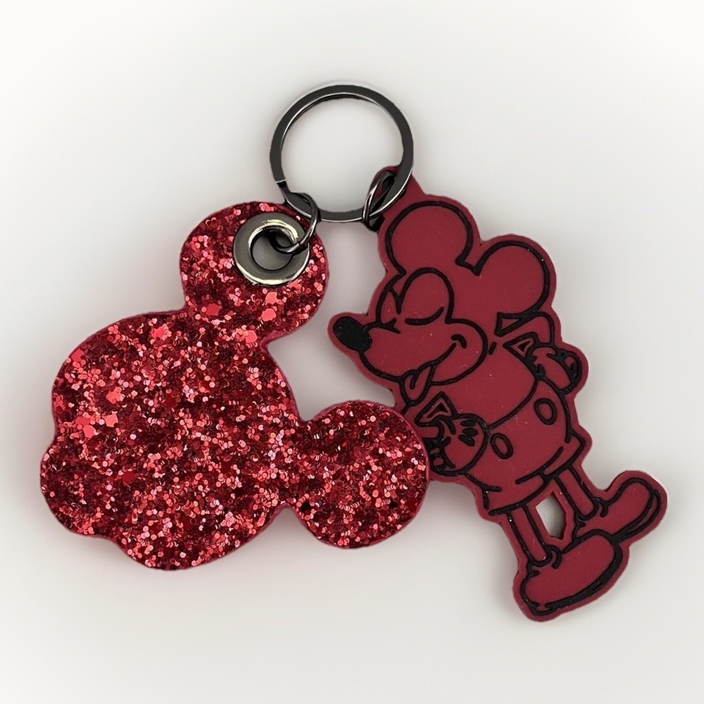 Desigual Disney Keychain Red Glitter Sparkle & Rubber Mickey Mouse RARE!